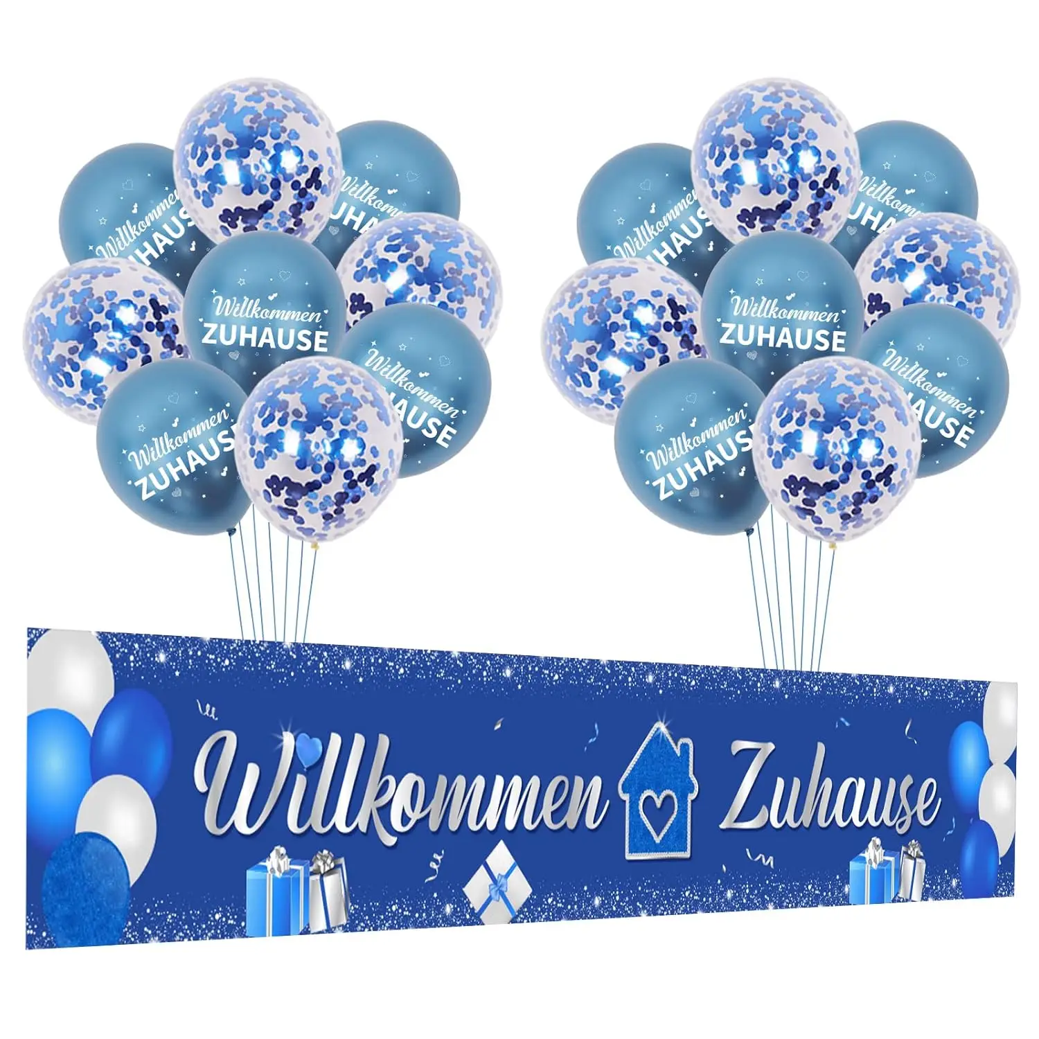 

Welcome Home Deco with Willkommen Zuhause Banner Printed and Confetti Balloons Baby Shower Home Family Party Supplies