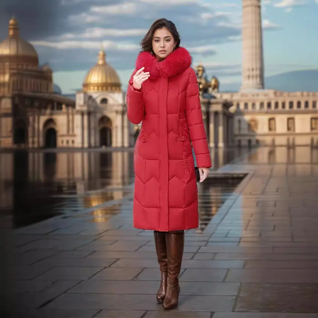 Jaqueta feminina de inverno longa na altura do joelho acolchoada de algodão slim fit estilo coreano espessada