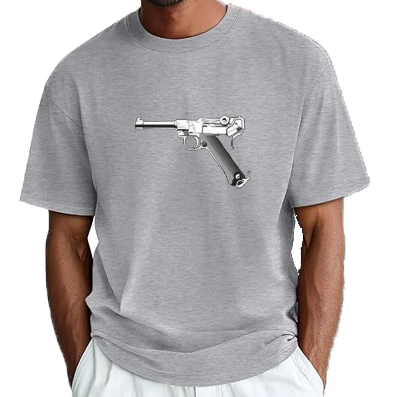 Luger Parabellum pistola hombres camiseta manga corta Casual 100% algodón cuello redondo verano camiseta Luger Parabellum pistola hombres camiseta manga corta Casual 100% algodón cuello redondo verano camiseta