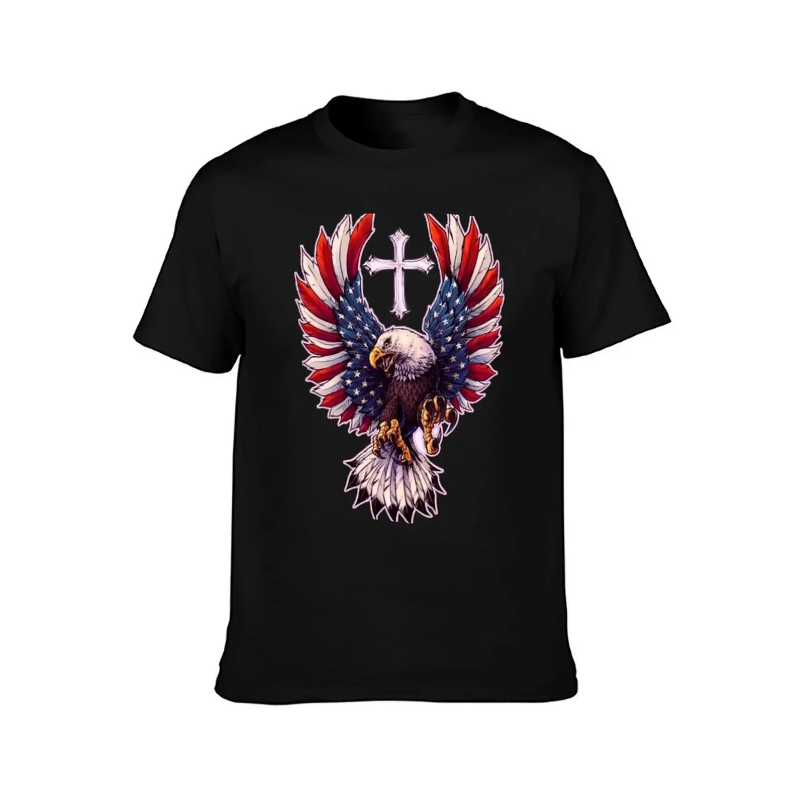 American flag eagle with Cross T-Shirt man clothes Blouse mens designer t shirt