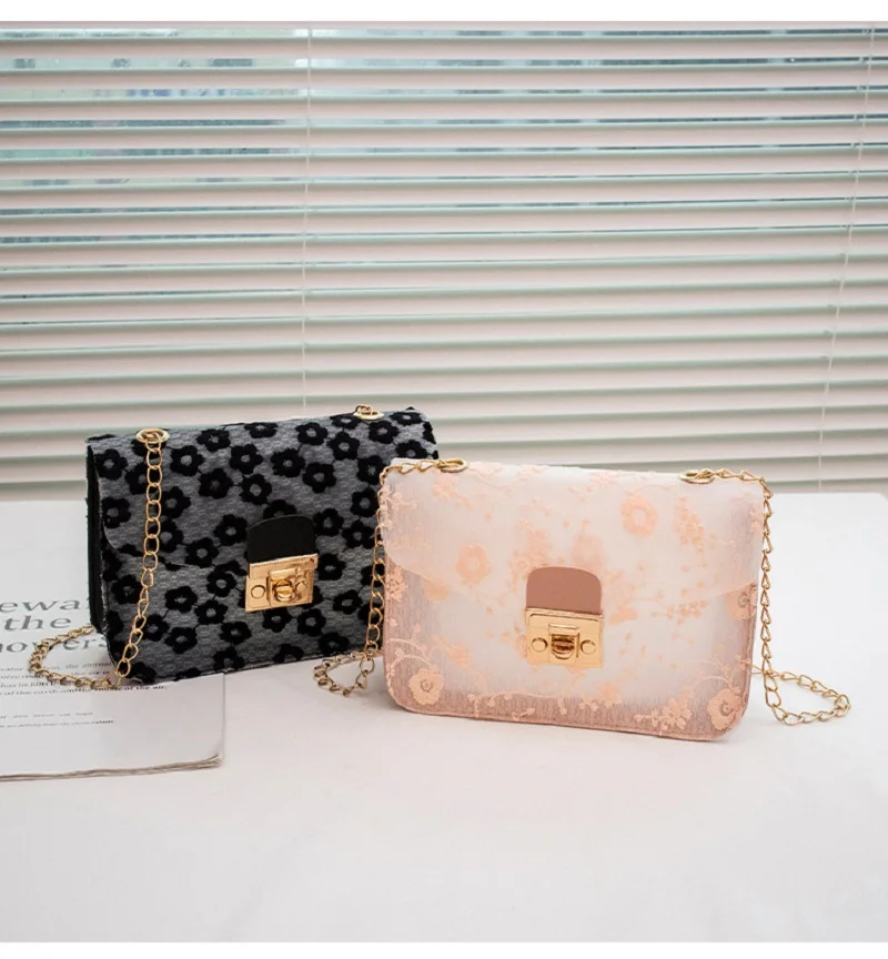 2023 New Fashion Lace Flower Small Square Bag Women Chain Shoulder Crossbody Bag Casual Mobile Phone Bag Mini Female Handbag