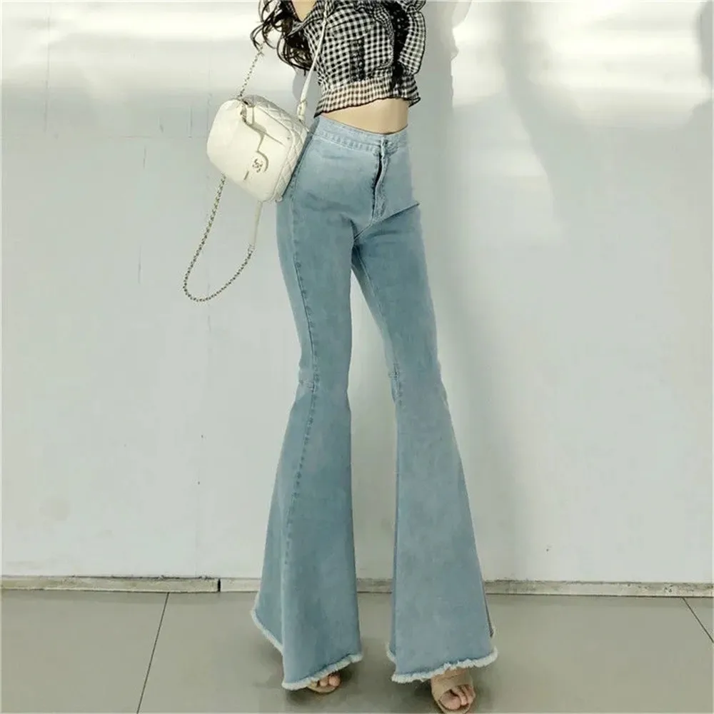 

Fall New Women High Waist Jeans Fashion Slim Denim Flared Pants Black Blue Casual Trousers Y2k Boot Cut Bell Bottoms Streetwear