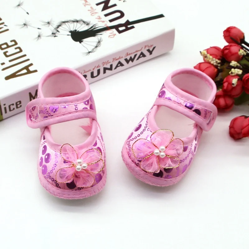 Baby Girls Shoes Spring Autumn Cute Pearl Flower First Walkers Soft Sole Anti-slip Toddler Sandal Infant Crib Walking Shoes