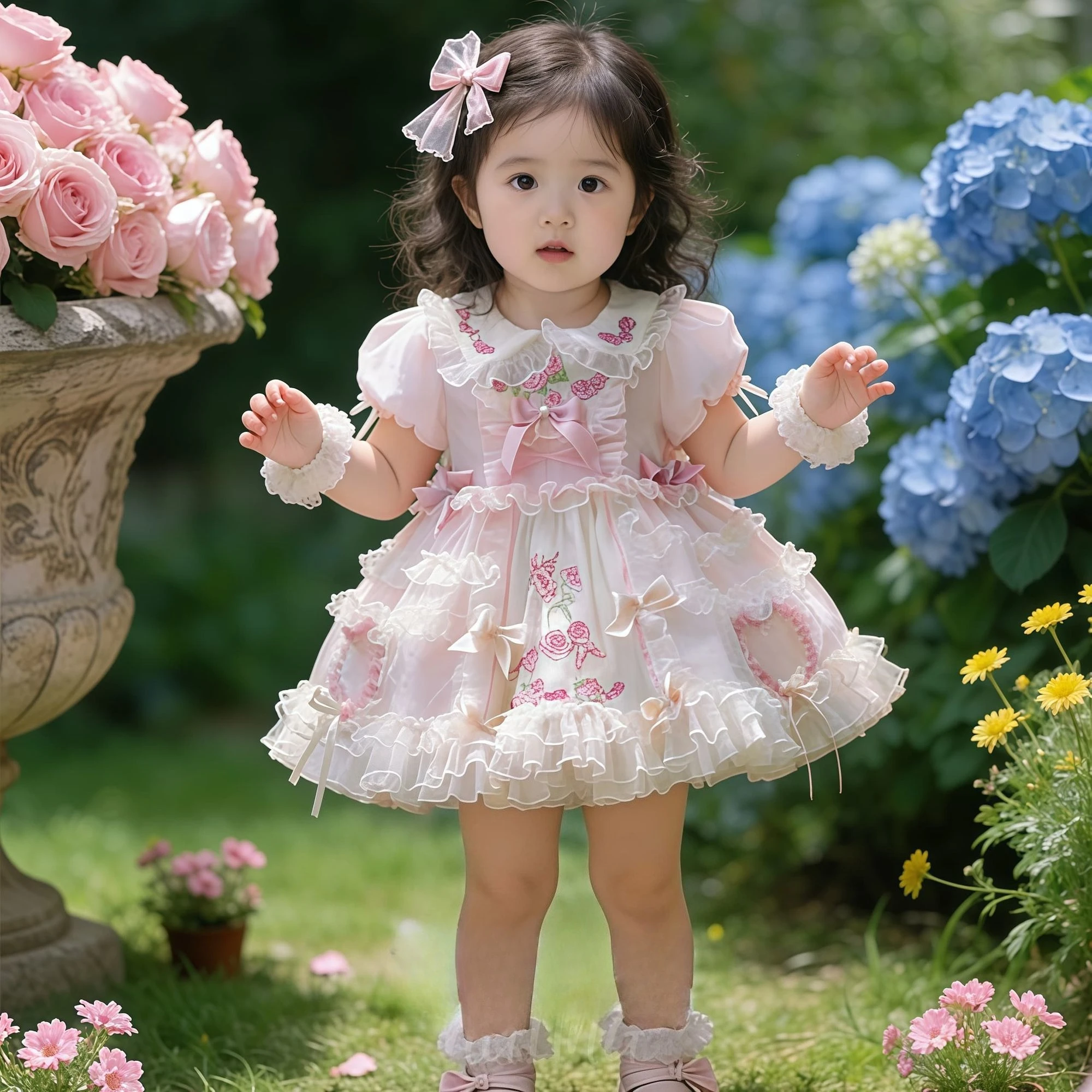 

Lolita girls' dress, fluffy skirt, embroidered summer birthday gift dress, stylish short sleeved dress