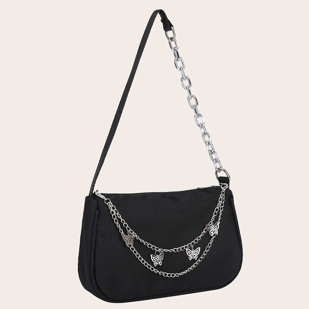 Female Black Nylon Underarm Bags Women Casual Butterfly Chain Shoulder Bag Ladies Japanese and Korean Style Small Handbags