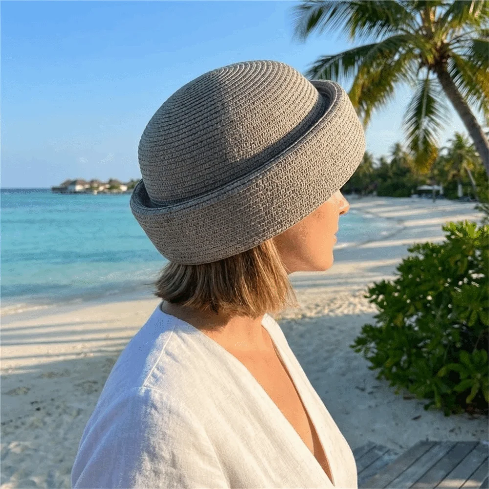 Elegant Retro Style Straw Sun Hat Artistic Design Concave Top Painter Beret Woven Texture Wide Brim Woven Straw Hat Garden Party