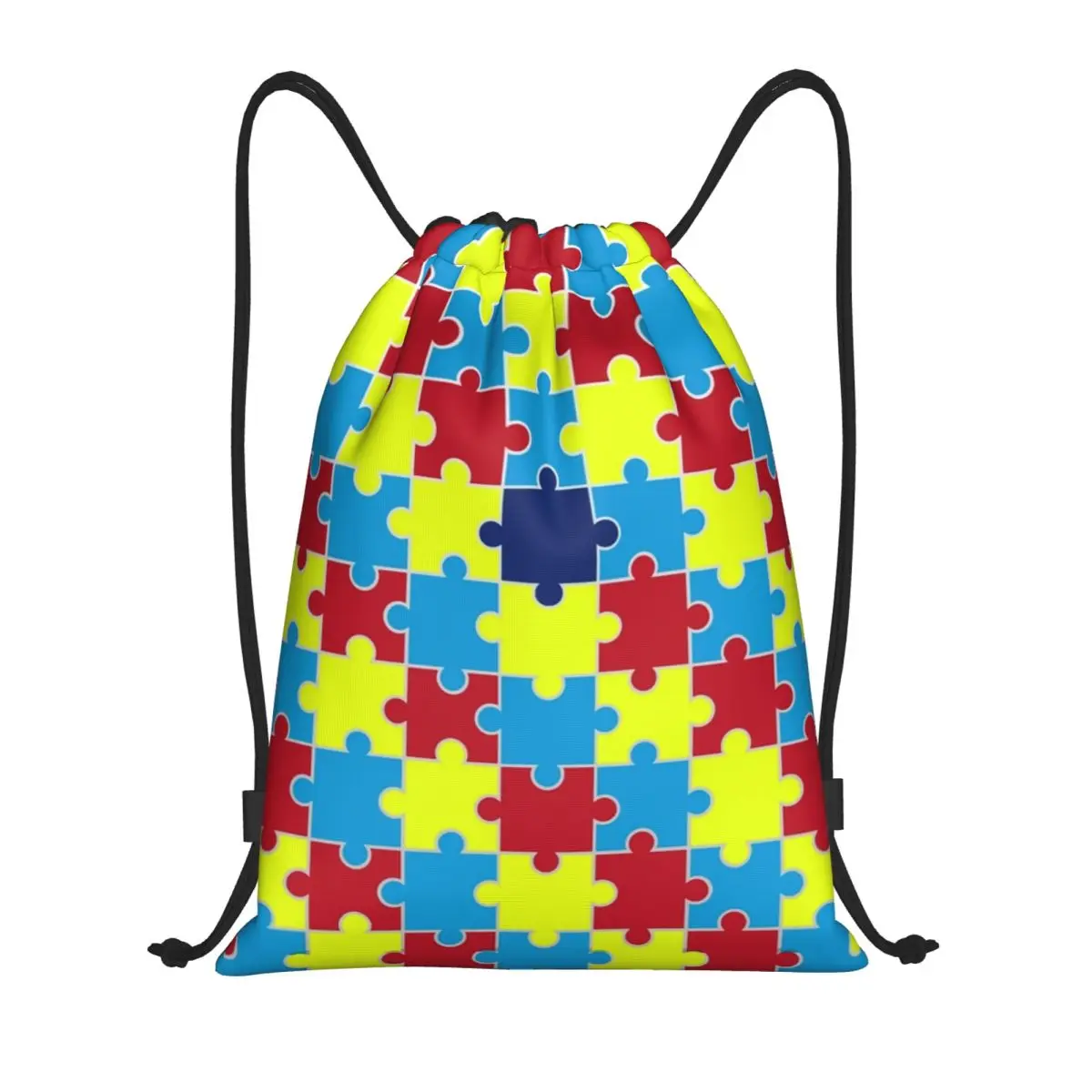 Autism Awareness Blue Puzzle Piece Pattern Drawstring Bags Women Men Foldable Sports Gym Sackpack Training Backpacks