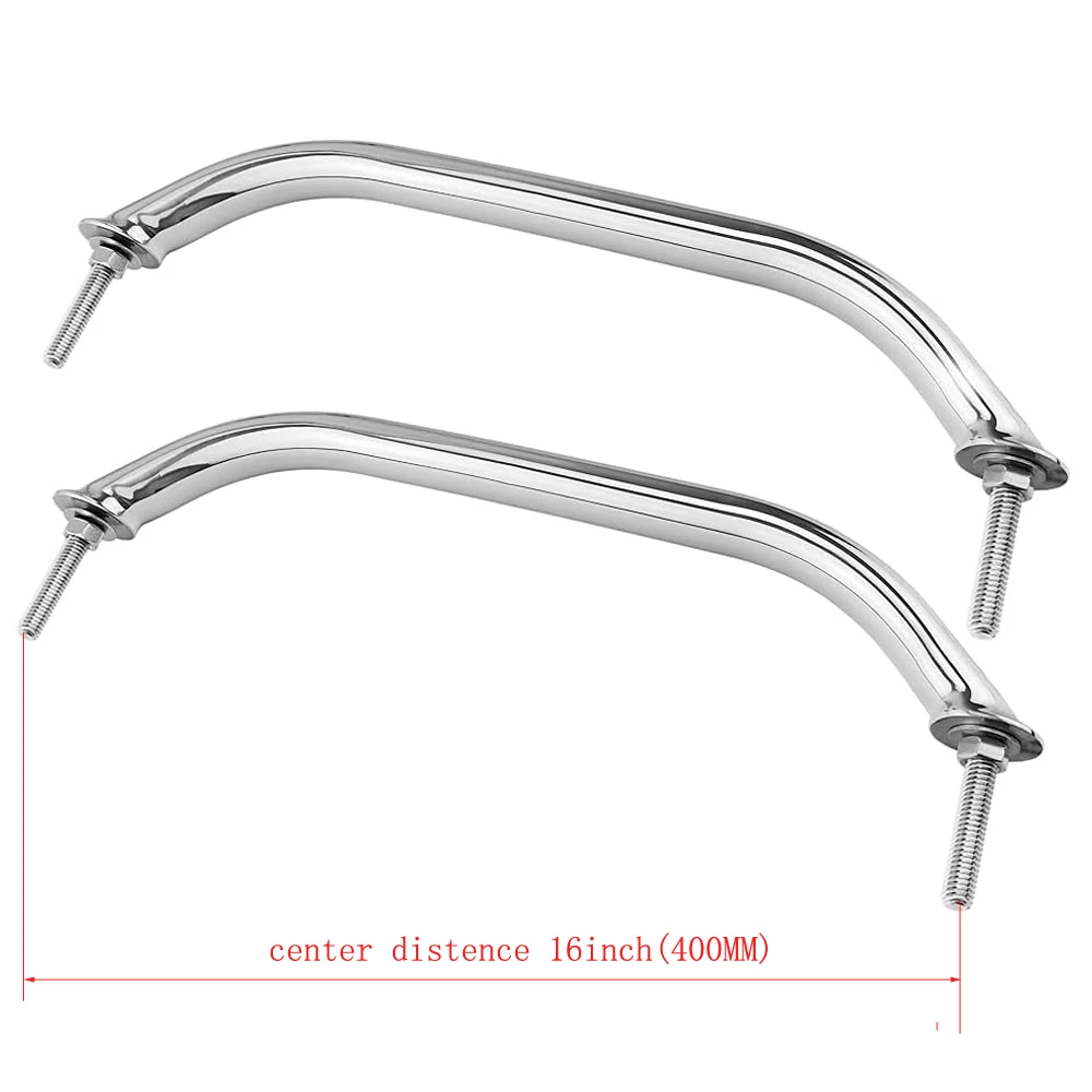 

2PCS Boat Handrail Grab Handle Polished Stainless Steel Round Tube - 16" Long Marine Grab Handle