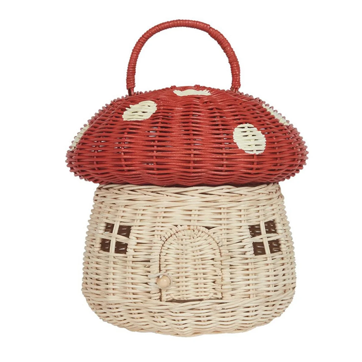 Handmade Rattan Mushroom-Shaped Storage Basket- Cute Handmade Handcrafted Decoration Artwork Rattan, Red