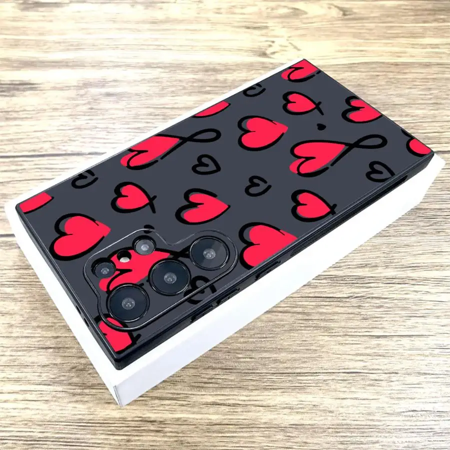 삼성 갤럭시 S25 엣지 S20 S21 FE S24 플러스 S23 울트라 블랙 소프트 폰 케이스 아름다운 사랑 하트