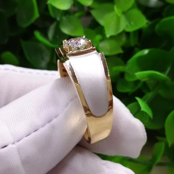 18K Yellow Gold 1 Carat Diamond Ring for Men Fine Anillos De Bizuteria Square 18K Gold Gemstone Engagement Ring for Men Jewelry