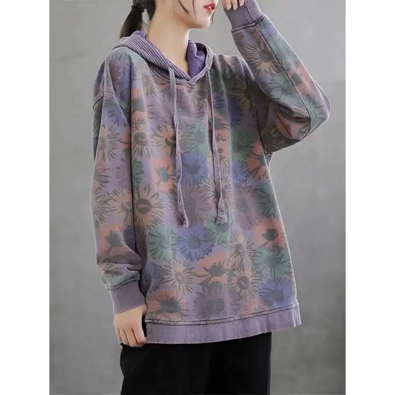 Women Fashion Graphic Printed Hoodies Ladies Streetwear Trend Casual Loose Hooded Sweatshirts Tops Pullovers