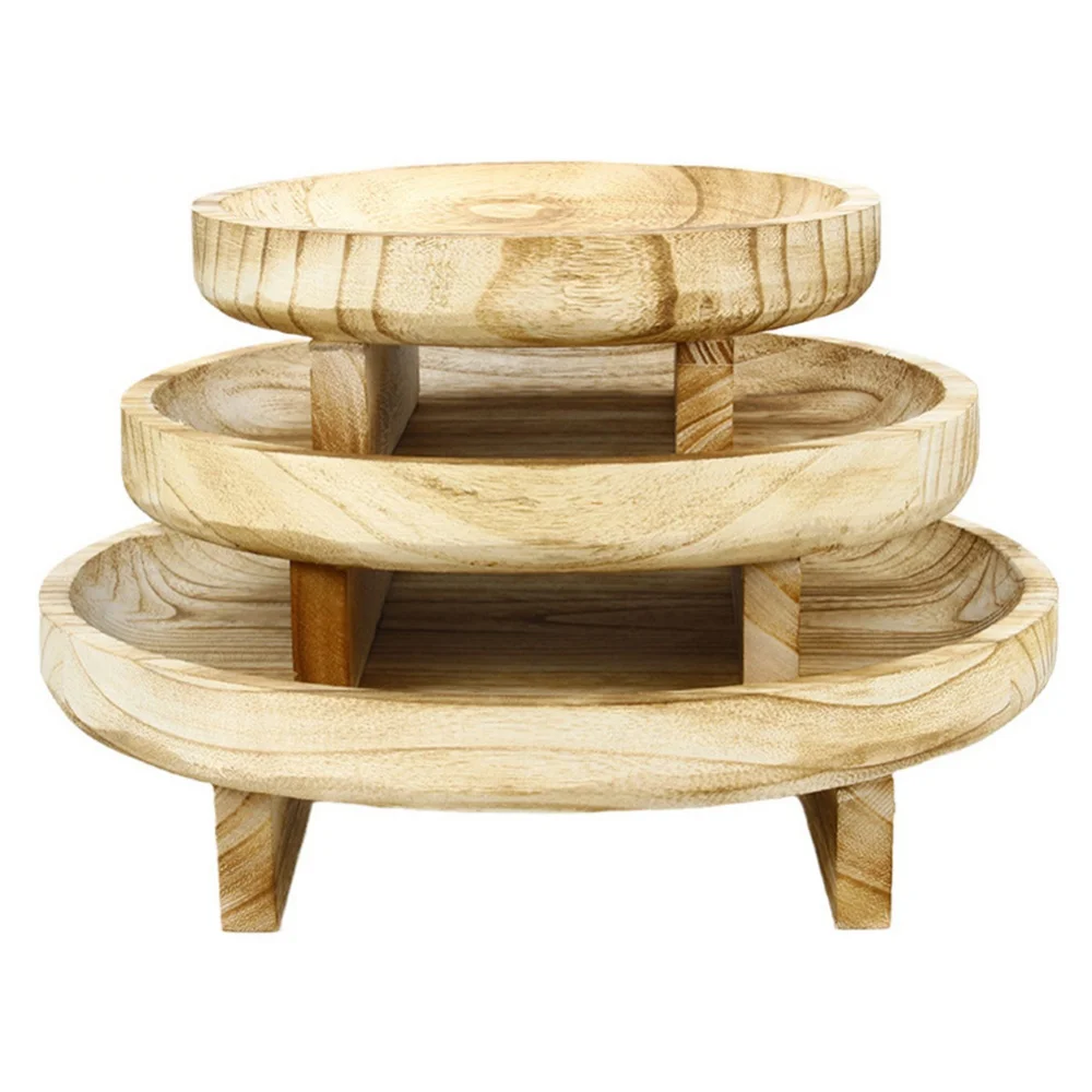 Wooden Plant Stool Low Plant Stand Round Pot Flower Pedestal Riser Holder for Indoor Outdoor Display Wooden Storage Tray