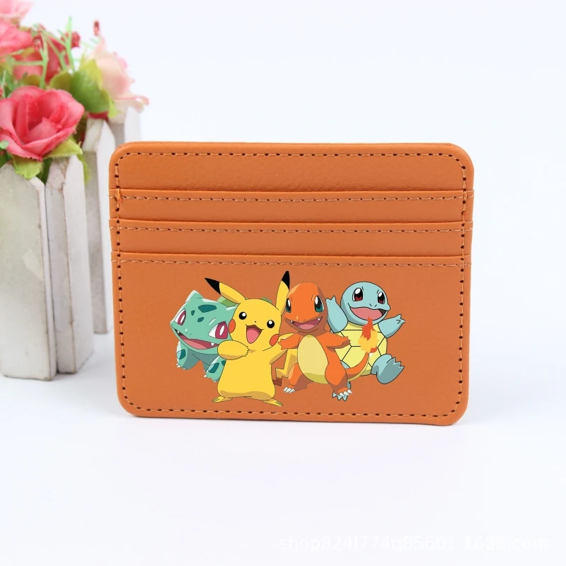 Pokemon Ultra-thin Leather Mini Wallet Pikachu Slim Bank Credit Card Holder Men's Business Small ID Case for Women Purse 4 Slots