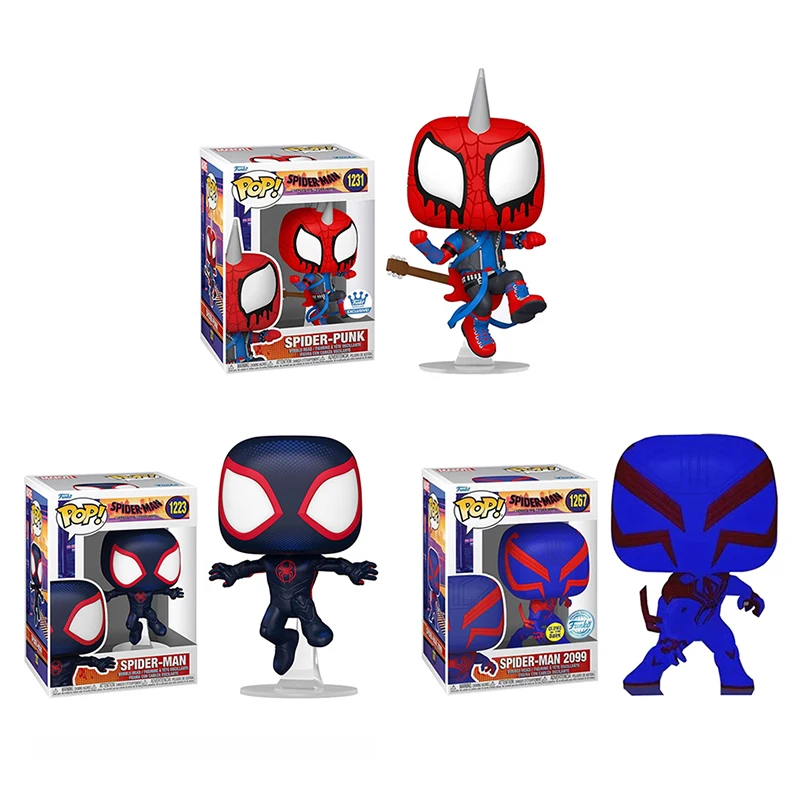 New Anime Funko POP Spider Man in the Universe Cartoon Punk Spider Man Guitar Display Model for Children Birthday Toys Gift