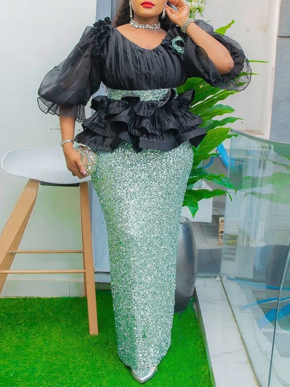 Sukienki na letnie przyjęcia wieczorowe 2025 Eleganckie damskie luksusowe dopasowane sukienki maxi z bufiastymi rękawami Odzież afrykańska Suknie ślubne i na studniówkę