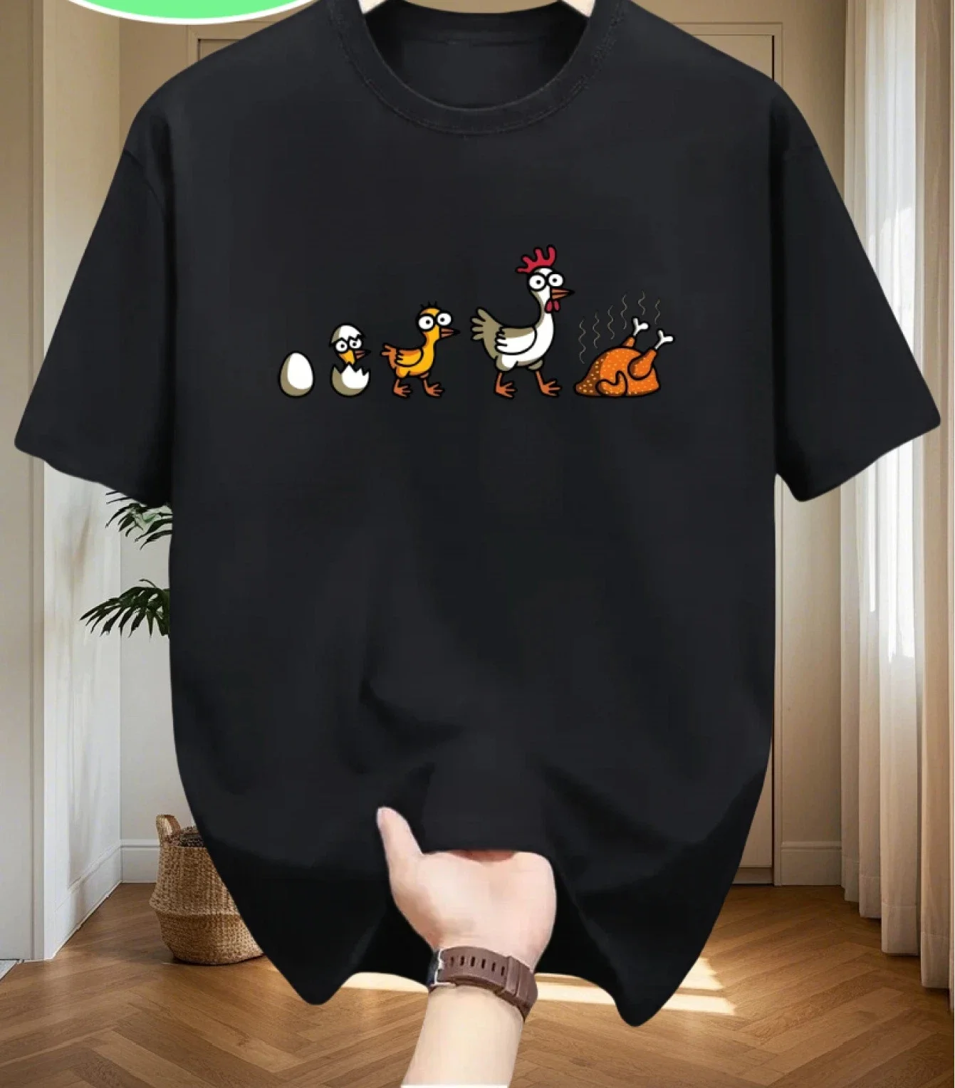 تي شيرت رجالي عصري غير رسمي بأكمام قصيرة 100% قطن خالص مطبوع عليه دجاج عيد الميلاد عالي الجودة بأكمام قصيرة