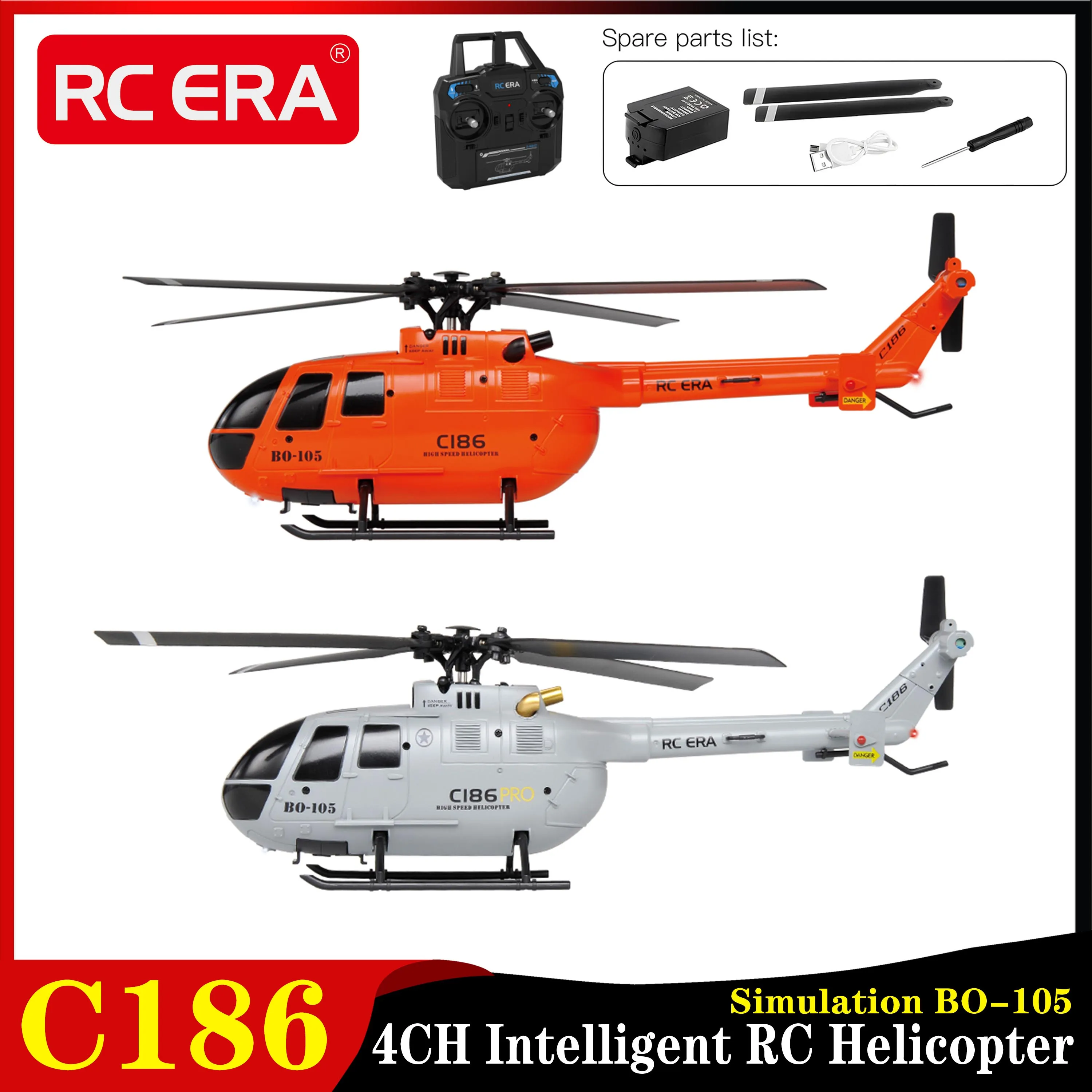 

RC ERA C186 RC Helicopter 4CH Optical Flow Positioning Single Propeller Without Ailerons BO105 Simulation Airplane Model RC Toys