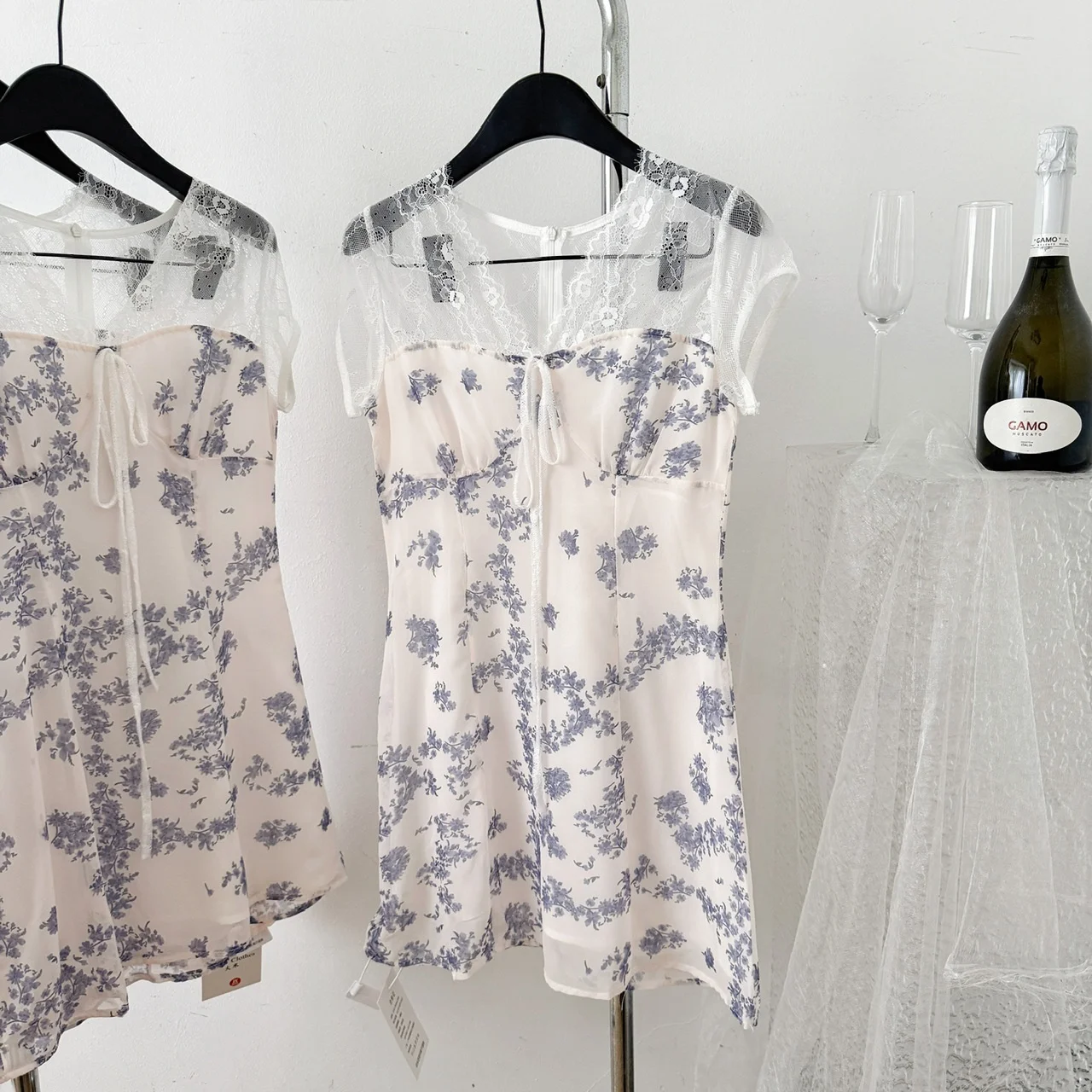 Blumendruck V-Ne Midi Dr Damen Frühling Sommer Saison Hohe Taille Sa Krawatte Gürtel Dr Pendeln Sle Polyesterfaser