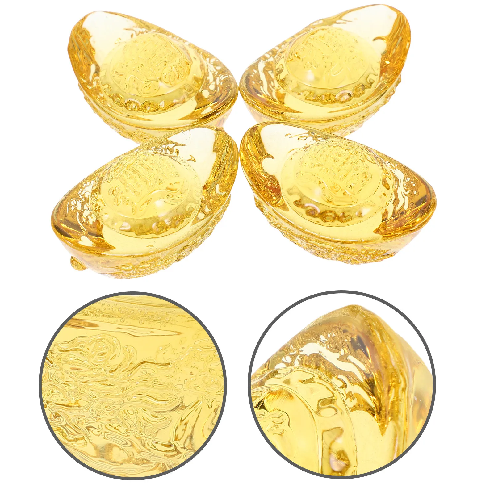 4Pcs Crystal Yuan Bao Home Decor Faux Crystal Chinese Symbol Feng Shui Ornament for Bedroom Living Room Table Bookshelf