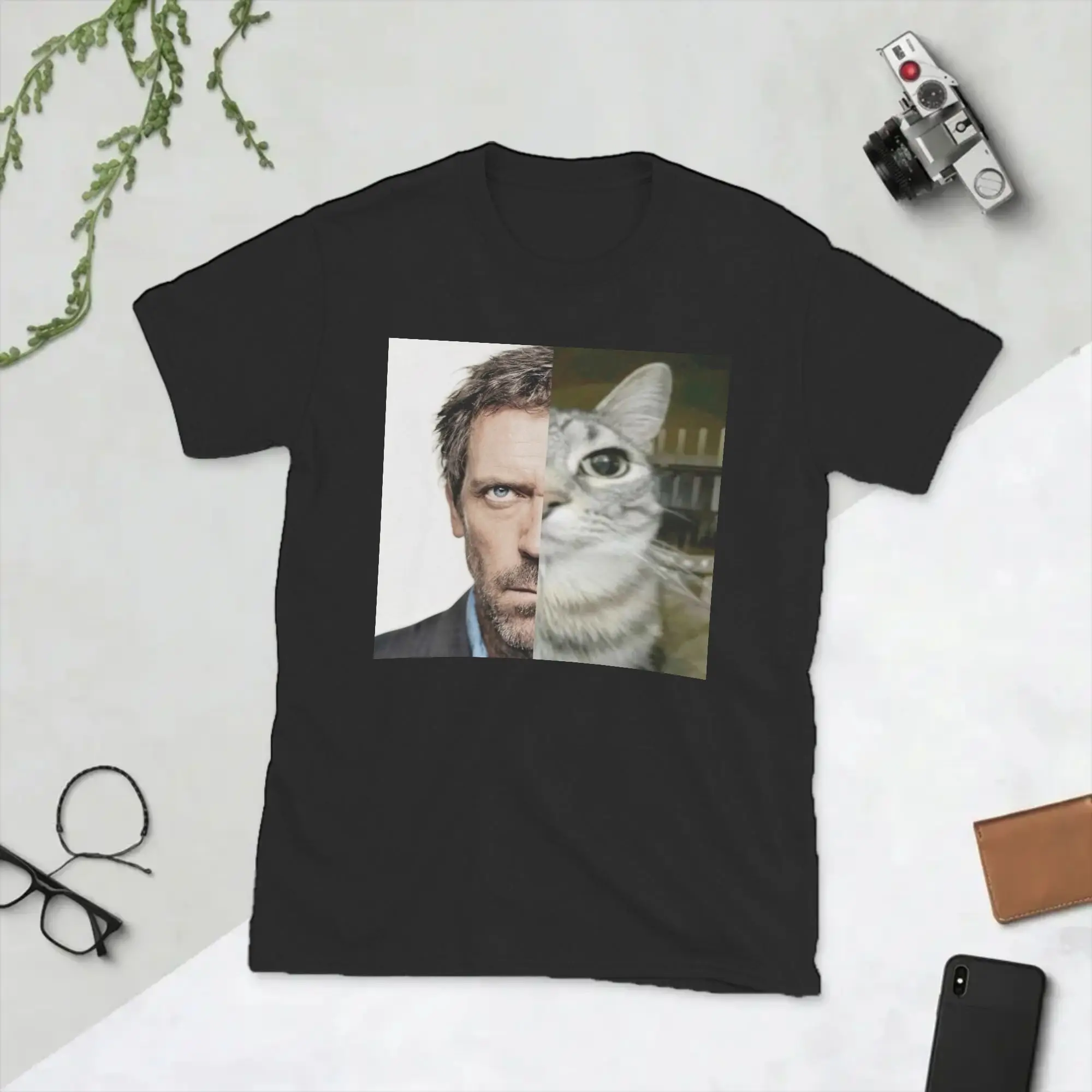 Men's House MD Cat Meme T Shirts  Pure Cotton Clothes Novelty Short Sleeve Round Neck Tees Plus Size T-Shirt