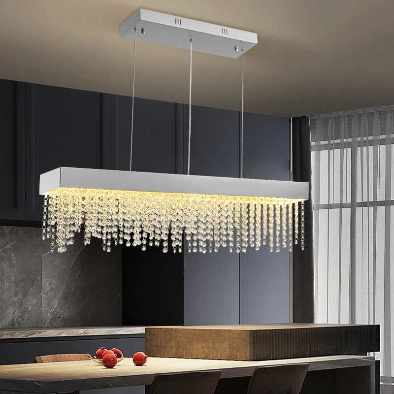 Imagem -03 - Lustre Retangular Moderno Lâmpada Pendurada Led Dourado Cromo Preto Decoração Home Criativa Cristal Luz da Cozinha Iluminação da Sala de Jantar