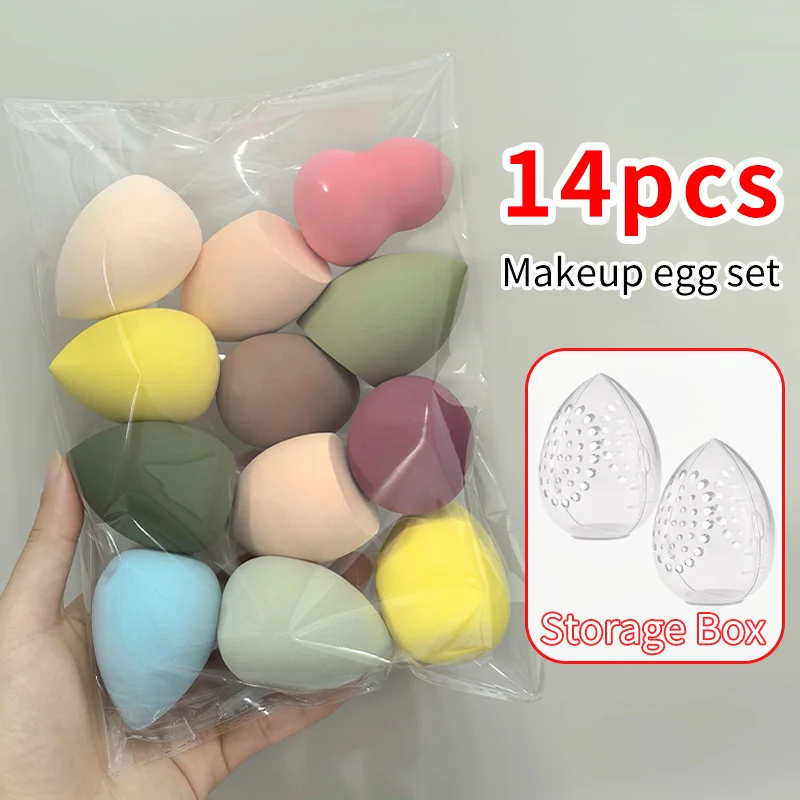 14PCS Makeup Sponge Set - 12 Ultra-Soft Beauty Blenders + 2 Storage Boxes, Latex-Free for Foundation & Powder