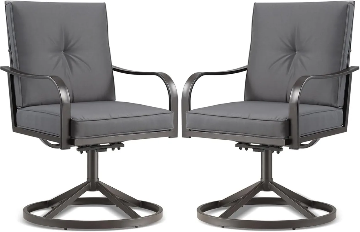 

Patio Swivel Chairs Set of 2, Heavy Duty Outdoor Swivel Dining Chairs with Steel Frame & Thickened Cushion，All Weather