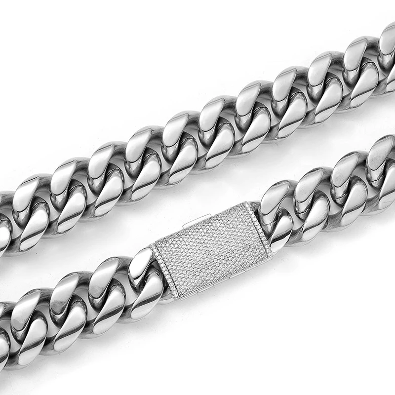 12/14/18/20/22mm Big Heavy Solid Stainless Steel Cuban Miami Link Chain Necklaces for Men Hip Hop Bling Iced out Rapper Jewelry 썸네일 3