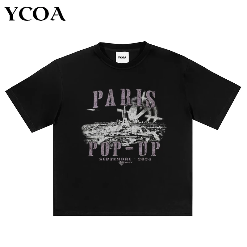 Men's T-Shirt Cotton PARIS POPUP Tees Oversized Tops Summer Printed Graphic Casual Black Y2k Streetwear Harajuku Unisex Clothing