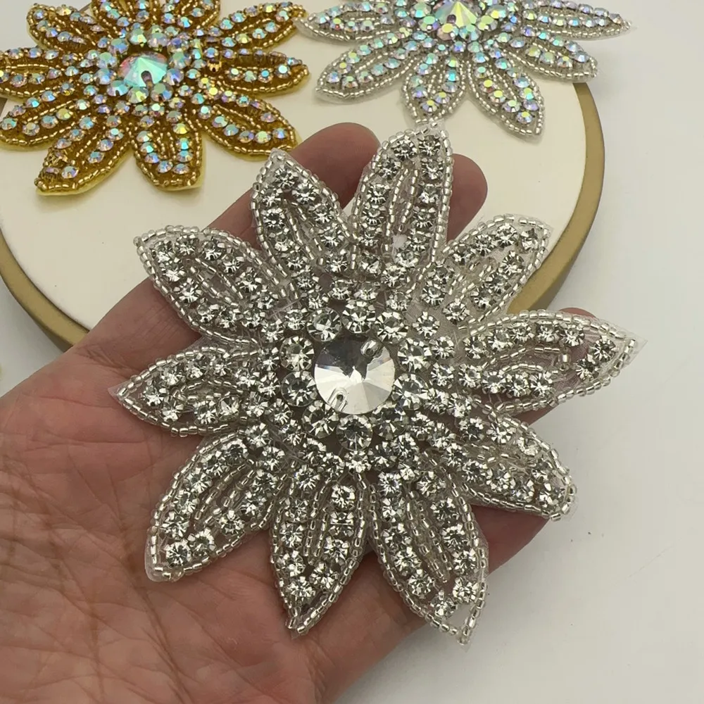 1PCS Rhinestone Flower Applique Patches Iron On/Sew On Wedding Dress Accessories for Clothes Decoration