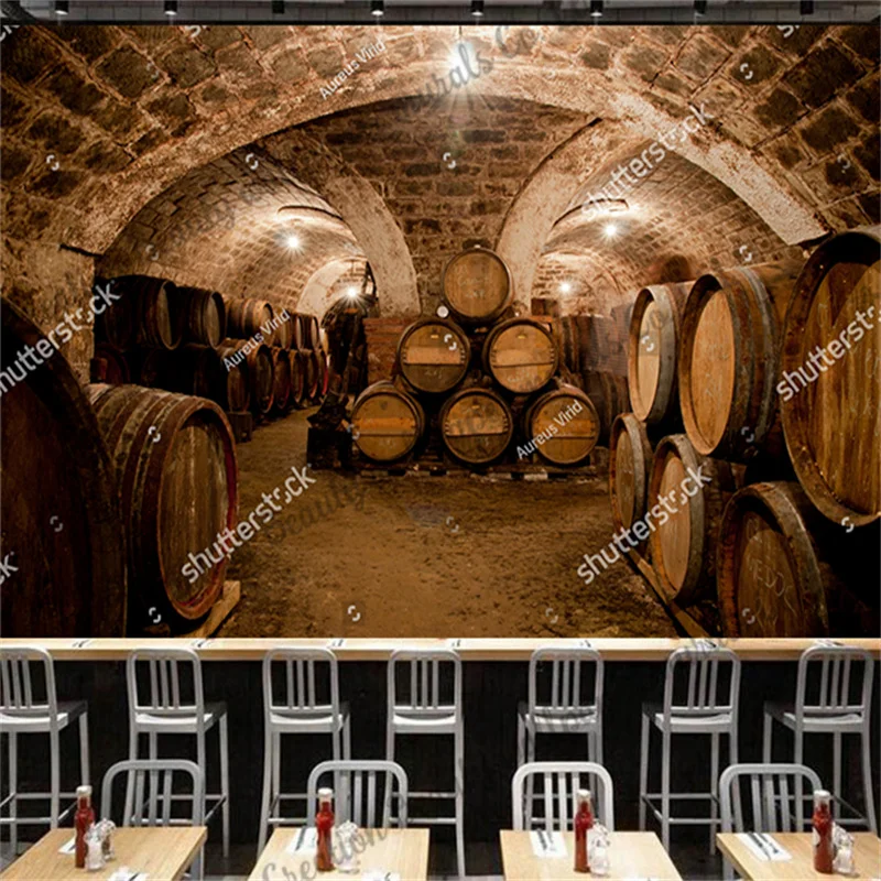 Wine Cellar Barrel Beer Photo Wallpaper Industrial Decoration Mural Bar Club Restaurant Snack Bar Background Wall Papel Tapiz