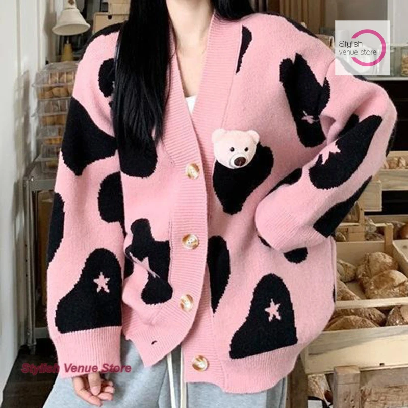 النمط الفرنسي التباين اللون الحب سترة معطف المرأة الخريف والشتاء بالإضافة إلى حجم سترة فضفاضة سترة الدب معطف الزخرفية #2