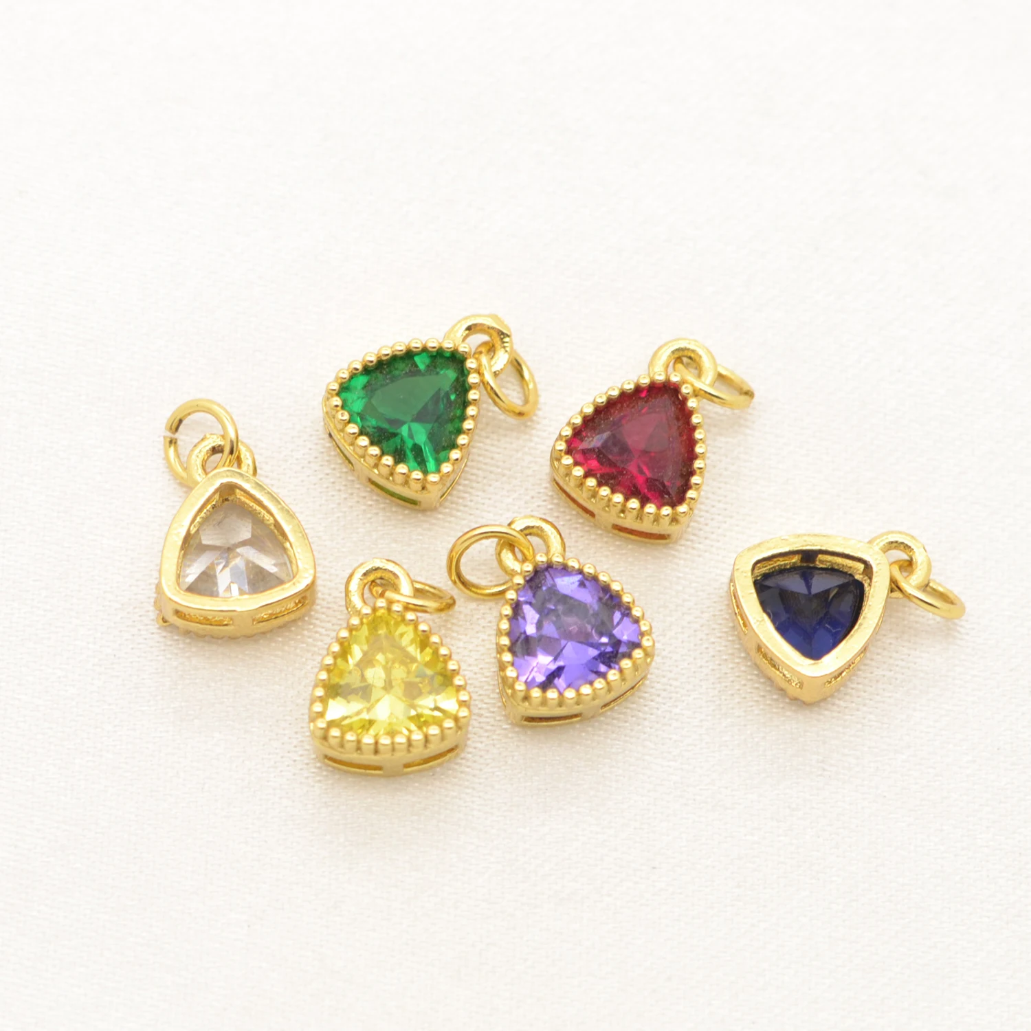 Copper Edged Zircon Jewelry Charms for Handmade Accessories Color Triangular Cubic Zirconia Pendant Earring Material 10 Pcs