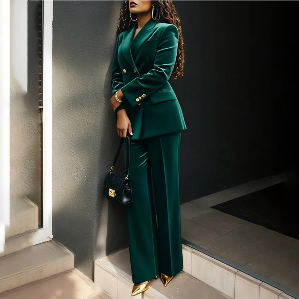 Luxury Green Velvet Women's Suits Fashion Double Breasted Peak Lapel Slim Fit Female Clothing Customzied 2 Piece Jacket Pants