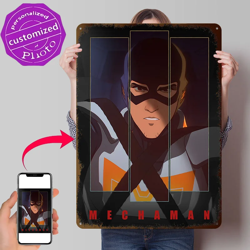 Mecha Man Dispatch Personalized 3D Textured Metal Poster Wall Art Tinplate Sign for Coffee Bar Accessories Office Decoration