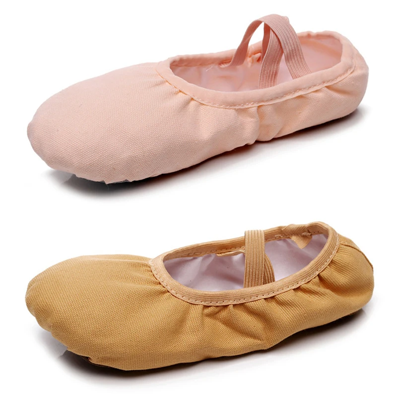 Scarpe da balletto per ragazze Pantofole da ballo piatte in tela per bambini Scarpe da pratica per ballerina con suola morbida Rosa Nero Marrone