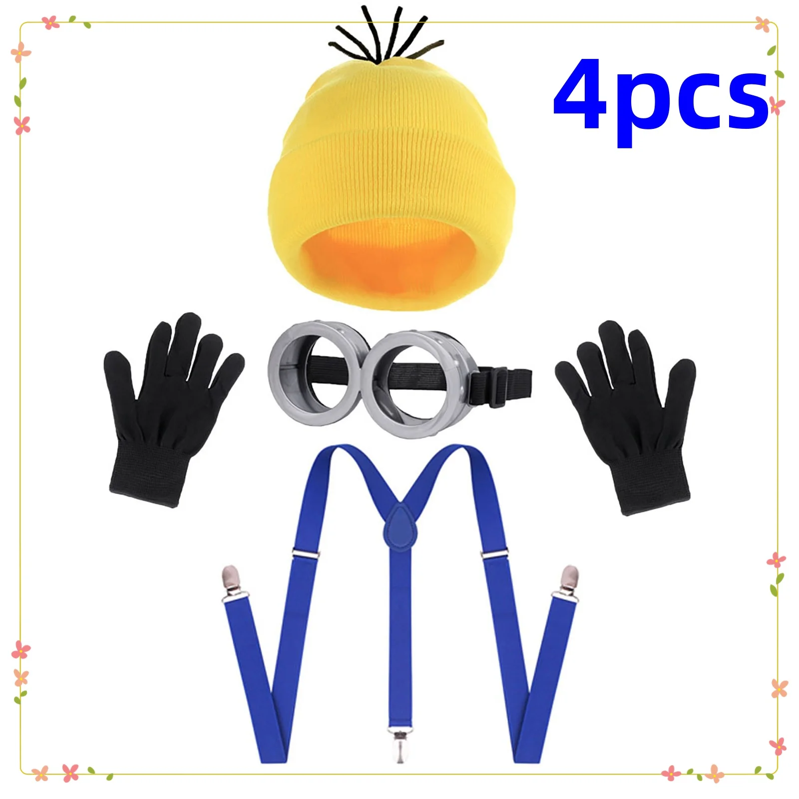 Costumes de fête Minion, 4 pièces, petit homme jaune, film de Cosplay, dessin animé, déguisement drôle, voleur magique, papa, tenue fantaisie à bretelles