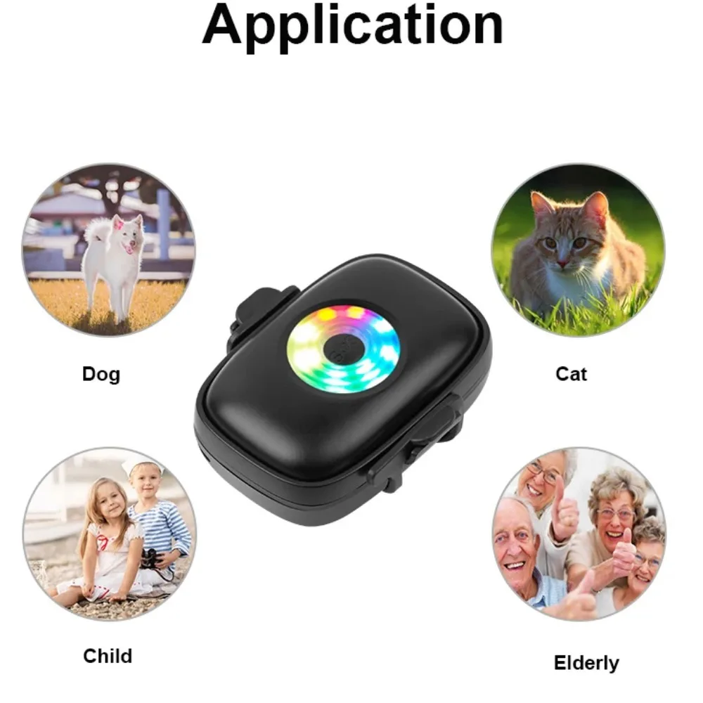 4g Mini Gps Tracker for Dogs W/ Colorful Lights Waterproof Collar Free APP Low Battery Alarm Dog Cat Anti-lost Real-Time Locator