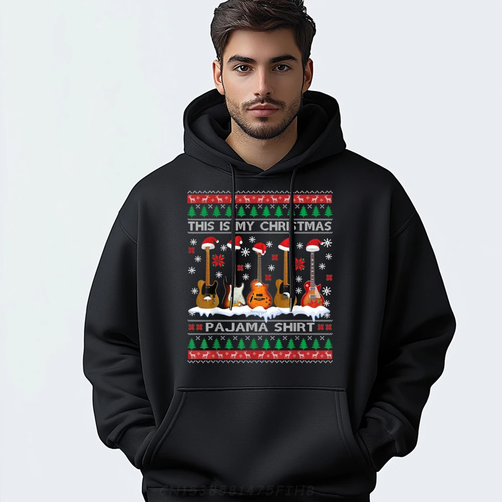 

This Is My Christmas Pajama Hoodie Guitar Ugly Xmas Sweater Hoodie Men Polyester Men's Clothes Group