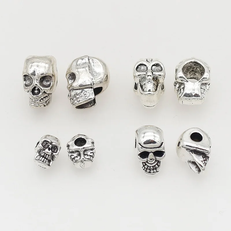 1 Pack Punk Style Metal Loose Skull Beads Bracelets Wig/Beards Decoration Charm Spacers For Women Men DIY Jewelry Accessories