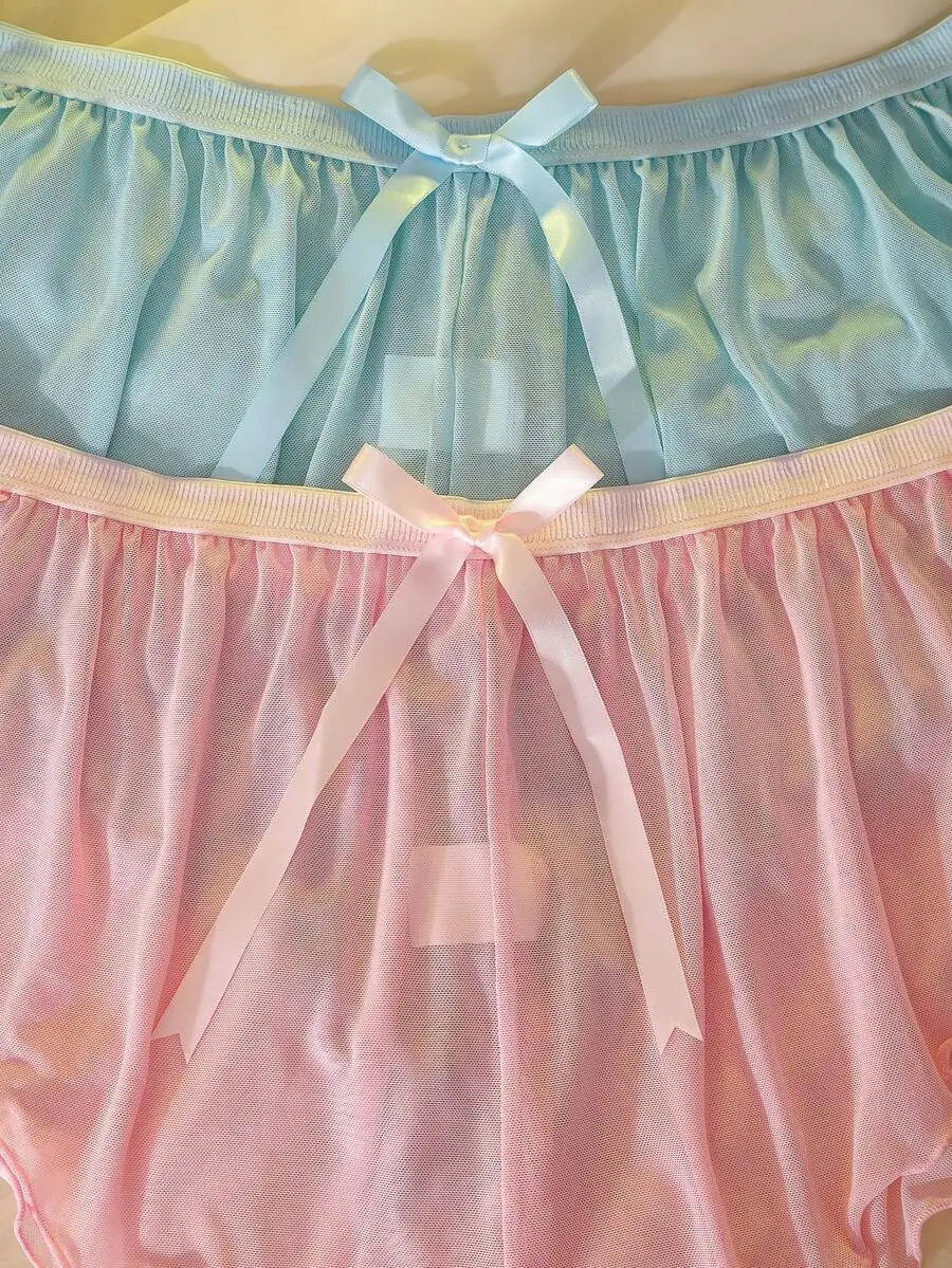 

2pcs Women Lightweight Mesh Side Slit Comfortable Home Shorts Pink And Blue
