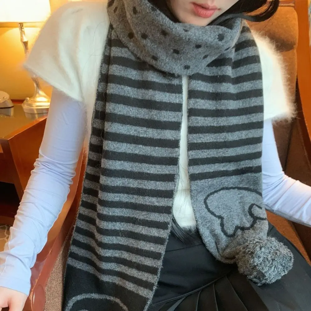 

Новый осенне-зимний вязаный шарф в горошек с узором в полоску, шейный платок, корейский теплый женский шарф Y2K, подарок