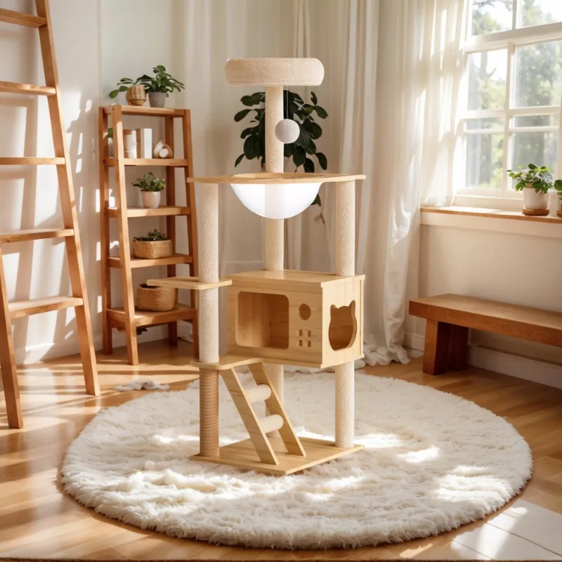 

48.8 "Indoor Cat Tree Tower Multi story Cat Apartment Scratch Column Covered with Sisal Ladder Suitable for Small and Large Cats