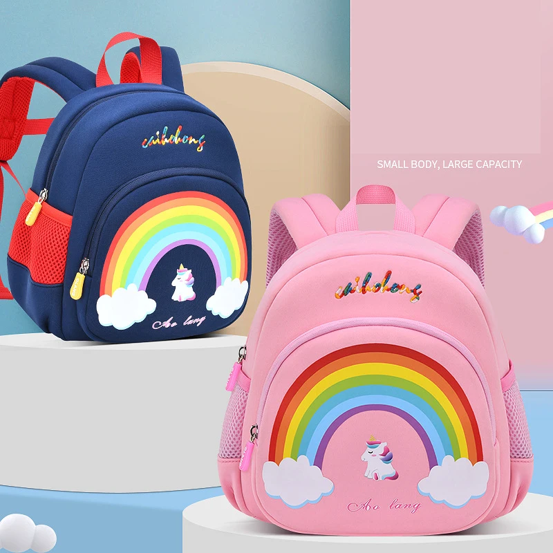 New Fashion Children School Bags 3D Cartoon Print rainbow unicorn Kids Backpack Kindergarten Boys Girls  Mini Backpack Book Bag