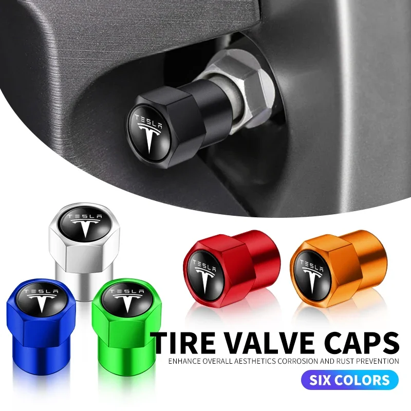 4pcs For Tesla Car Tire Aluminum Alloy Hexagonal Valve Nozzle Cap Stainless Steel American Screw Fitting