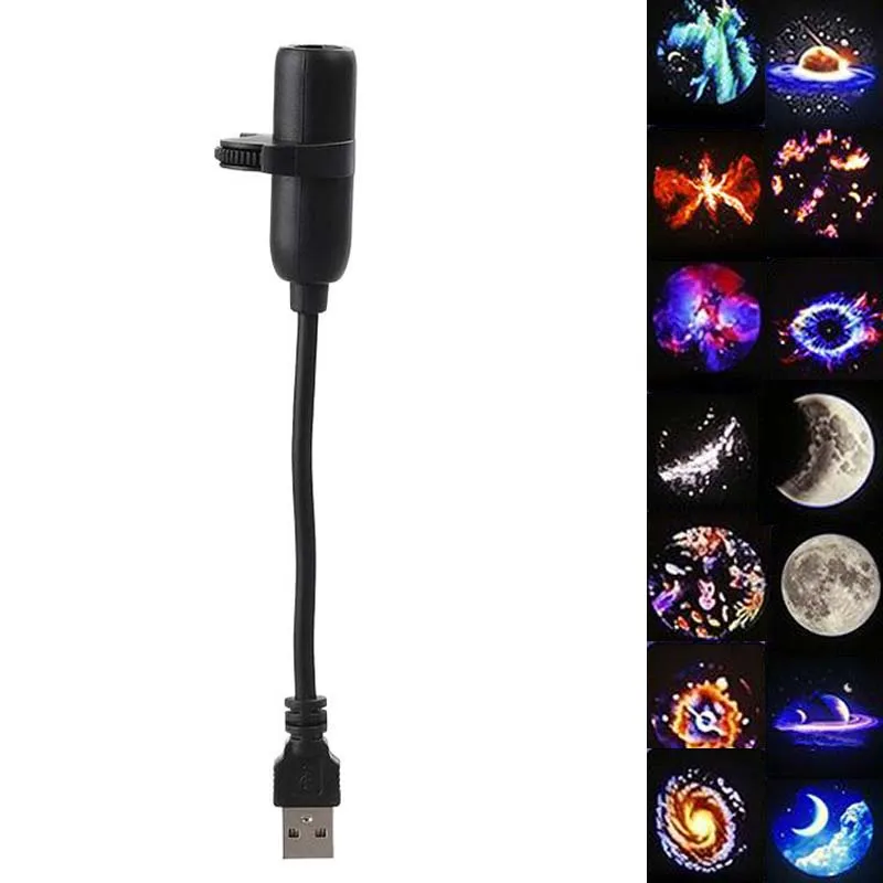 1 Set USB Powered Galaxy Projector Multi Planet Patterns Flexible Neck For Bedroom Romantic Night Use