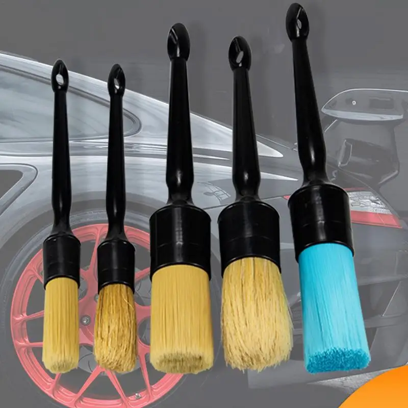 5pcs Car Cleaning Brushes Set Soft Auto Detailing Brushes Multifunctional Detailing Brush For Car Interior Exterior