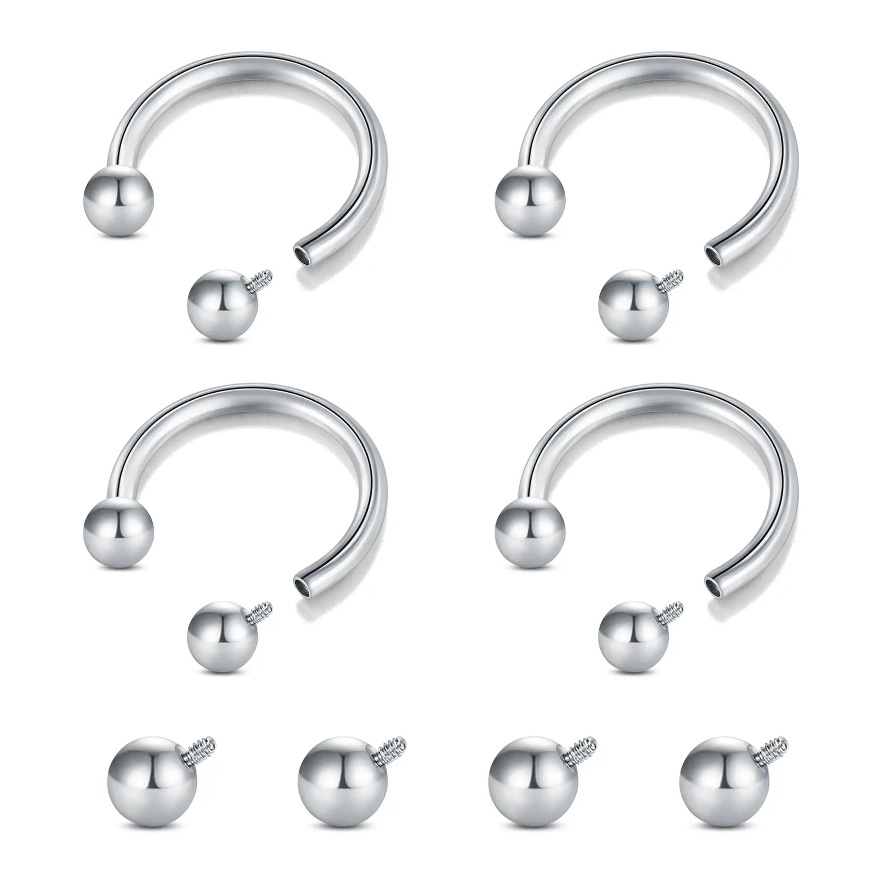 Internally Threaded Silvery Golden 16G Piercing Surgical Steel Jewelry Nose Rings 16G Small Horseshoe with Replacement Balls