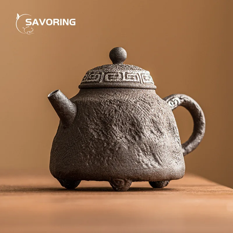 

Handmade Old Clay Ceramic Teapot Trace Silver Puer Tea Kettle Coarse Pottery Tea Infuser Teapot Yixing Chinese Tea Maker Pot Set